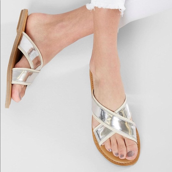silver metallic sandals